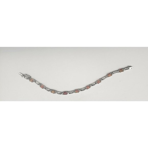 Sterling Silver Bracelet Pink Top Accents Tennis 7."  925 - Picture 2 of 8